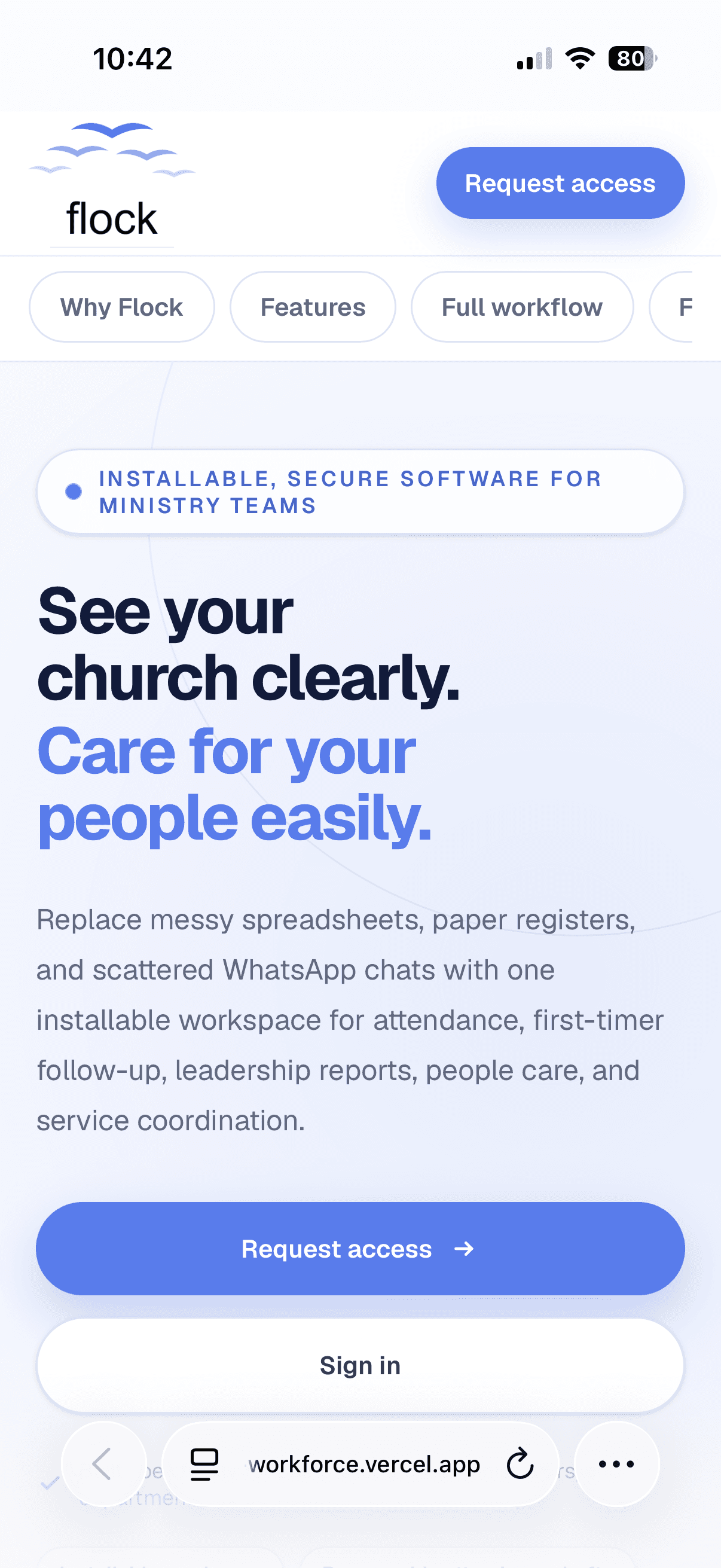 Mobile preview of Flock — Church Operations & People Care